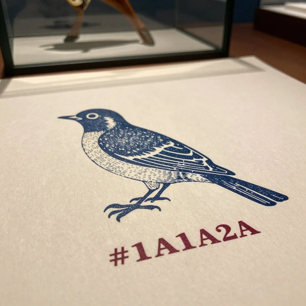 A small preserved bird displayed in a museum case, glass reflection faint, a wooden leg visible, dim gallery light, quiet reverence