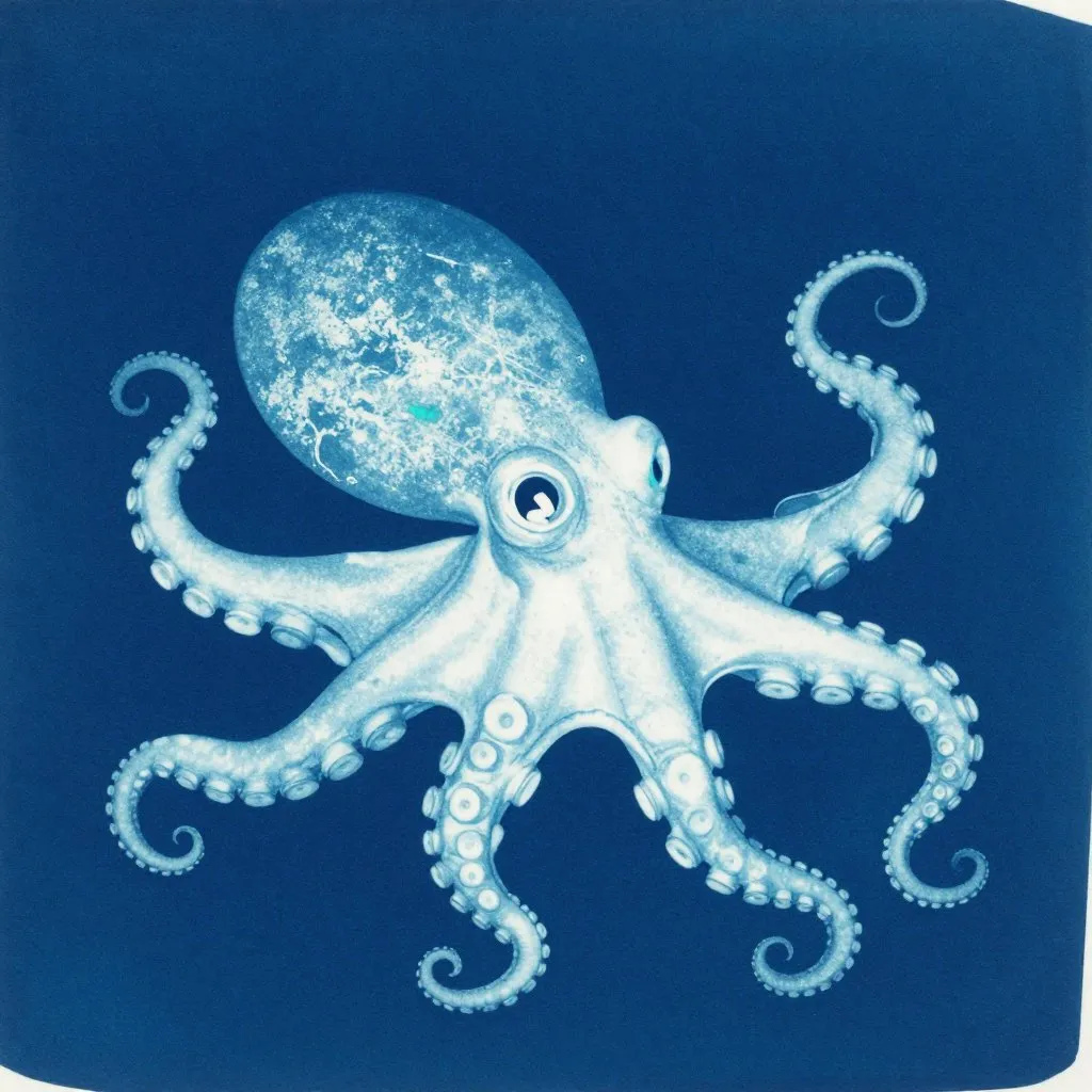 A close detail view of a tank lid with a small circular gap, an octopus arm reaching through and curling around the edge, mood of discovery and precise intent