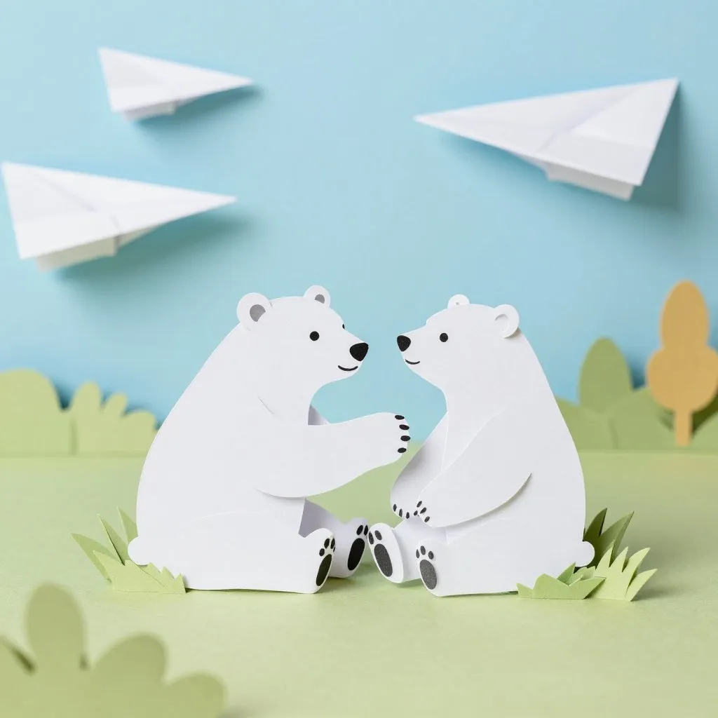 A zookeeper sitting in the grass with a half-grown polar bear leaning against his side, the bear's paw resting on his knee, open sky above them, unhurried and comfortable mood