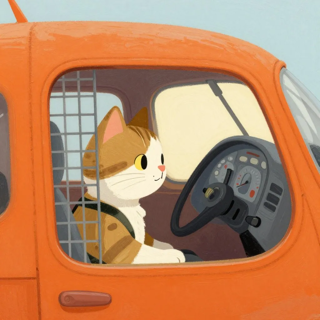 A cat in a carrier looking through the mesh at a pilot in the cockpit, both looking at each other, inside a small plane, intimate and meaningful